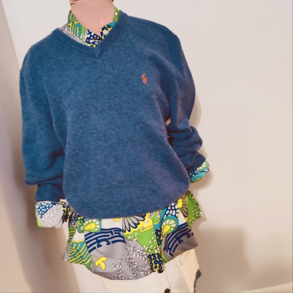 Ralph Lauren luxury lambs wool  pullover sweater jumper bold logo  cozy classic